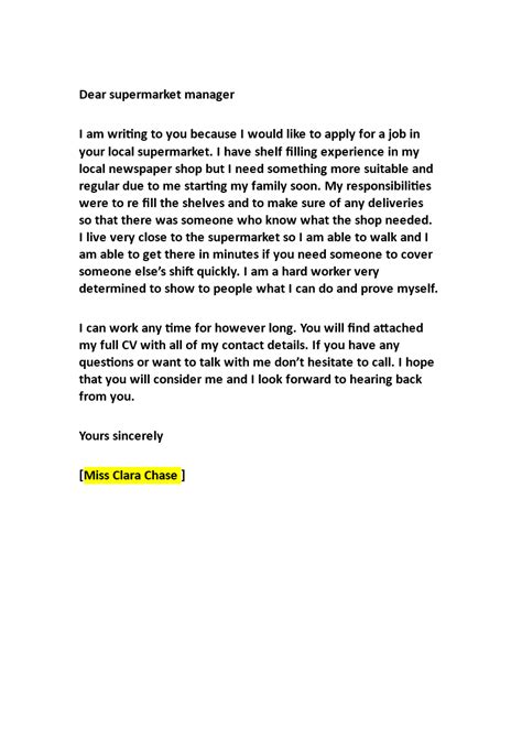 A creative cover letter can make your job application stand out from the rest of your competition. Application Letter to Work in a Supermarket