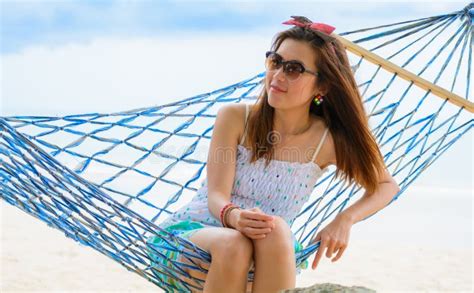 Vacation Woman Relaxing On Beach In Hammock On Summer Stock Image Image Of Girl Bikini 43751887