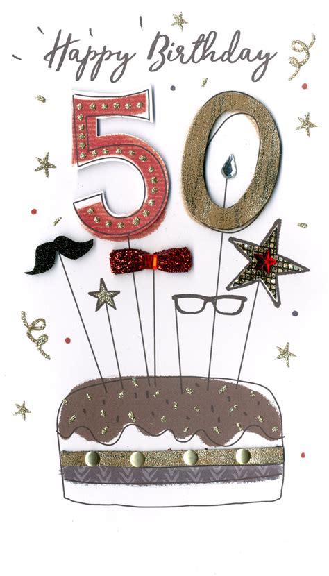 Male Happy 50th Birthday Greeting Card Hand Finished Champagne Range