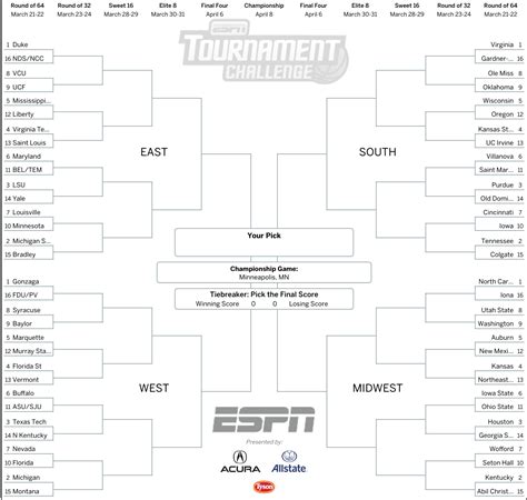 March Madness 2019 Get Your Printable Ncaa Bracket From Espn Abc7