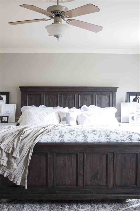 Modern style led ceiling fan with crystal shade. Farmhouse Style Master Bedroom Makeover Reveal