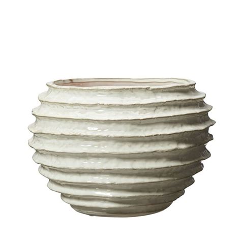 Ribbed Ceramic Plant Pot Off White Or Brown Mélange