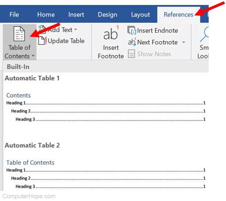 Add Update Or Remove A Table Of Contents In Microsoft Word