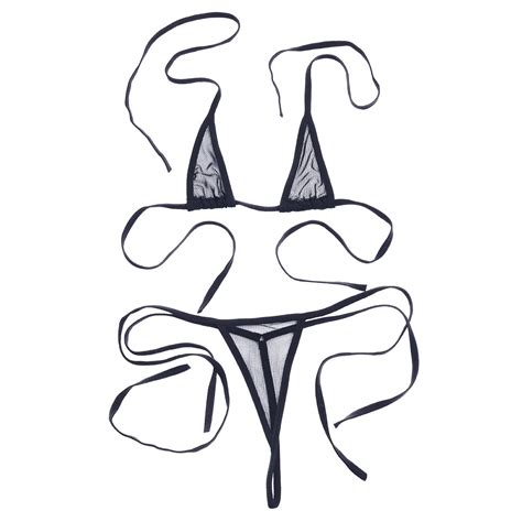 Inlzdz Womens Sexy Tiny 2pcs Bikini Set Sheer Mesh See Through Swimsuit Bra Top With G String