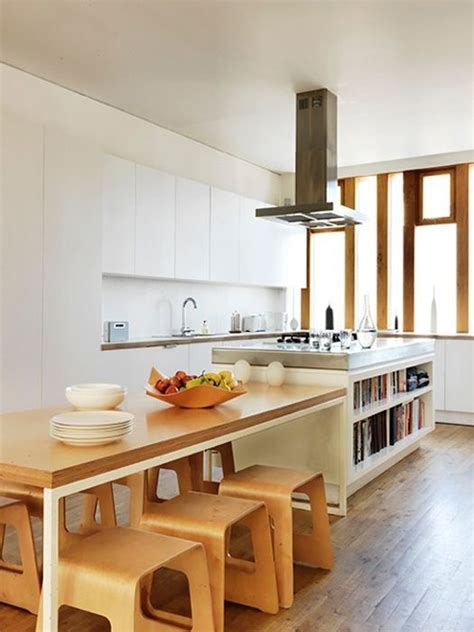 love the idea of a table connected to an island. great ...