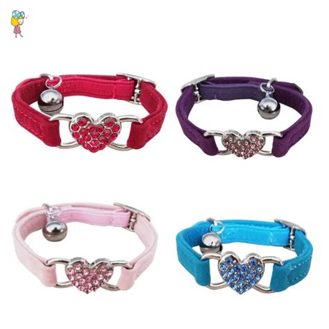 Heart Charm And Bell Cat Collar Safety Elastic Adjustable With Soft
