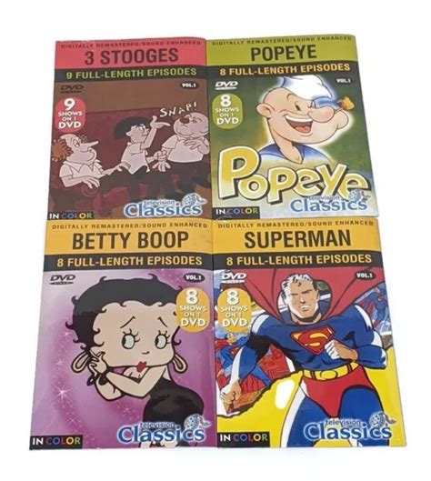 Classic Cartoons Lot Of 4 Dvds Popeyebetty Boopsupermanstooges