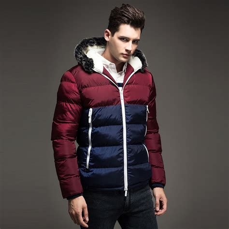 2019 New Contrast Color Mens Winter down Jackets Warm Men's Parka Fur hood Men Coat Winter ...