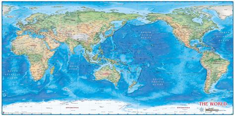 World Physical Wall Map Pacific Centered By Compart Maps Wall Maps Images