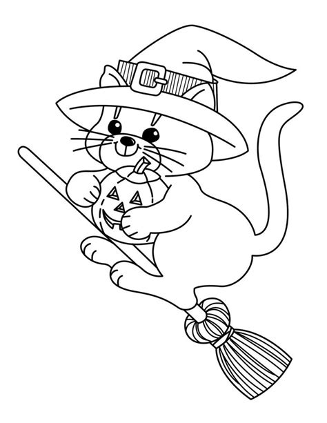 Cute Cat The Flying Witch Coloring Page Free Printable Coloring Pages