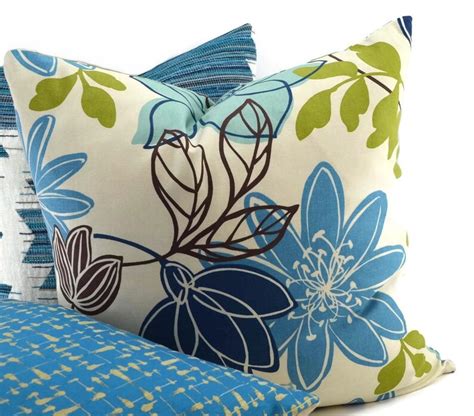 Blue Green Floral Throw Pillow Cover Abstract Blue Green Etsy