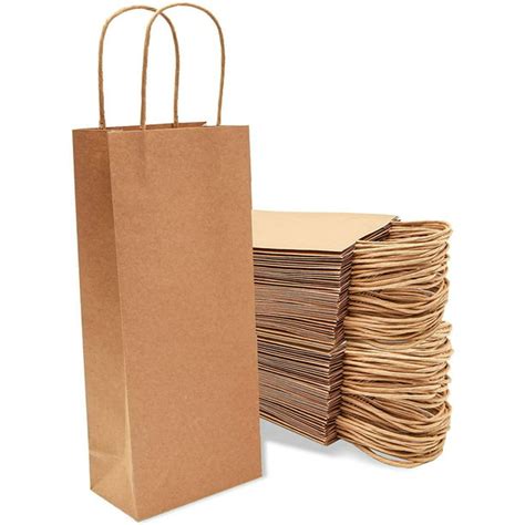 50 Pack Kraft Paper Wine Bottle T Bags With Handles For Birthday