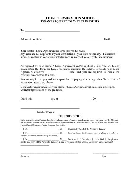 rental agreement termination letter sample lease