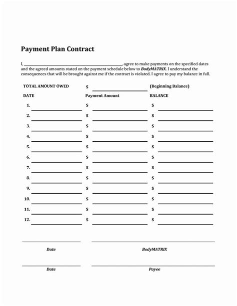 Monthly Payment Plan Template Unique Payment Plan Template Contract