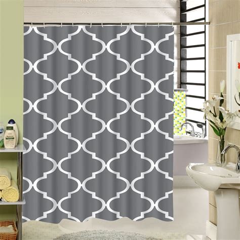 Grey Shower Curtain Mesh Plaid Print Polyester Fabric Waterproof Mildewproof Curtain For Bath