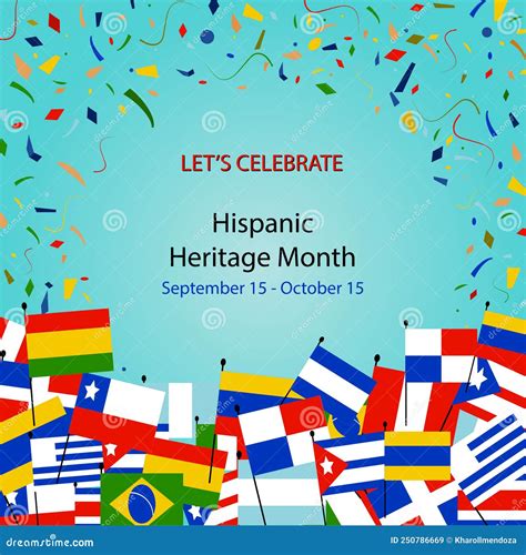 National Hispanic Heritage Month With Different Flags Of America And