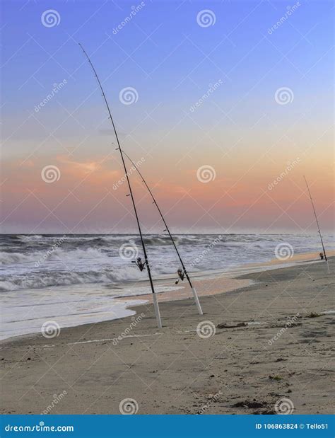 Surf Fishing At The Outer Banks Stock Photo Image Of Sunset Surf