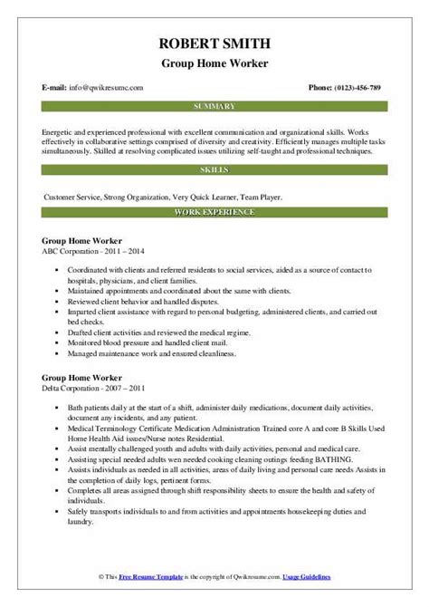 Group Home Worker Resume Samples Qwikresume
