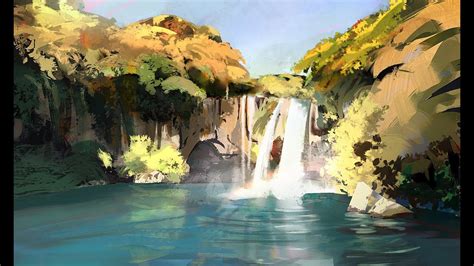 Waterfall Digital Painting Process Youtube