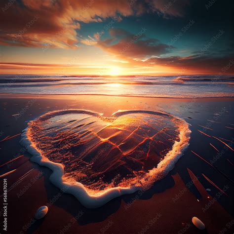 Heart Shape In A Beach Heart Made Of Sand In A Beach With A Lovely And