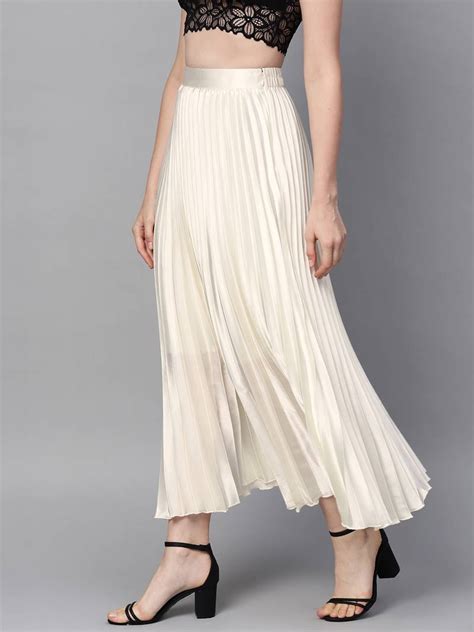 White Satin Pleated Maxi Skirt Sassafras 3155977