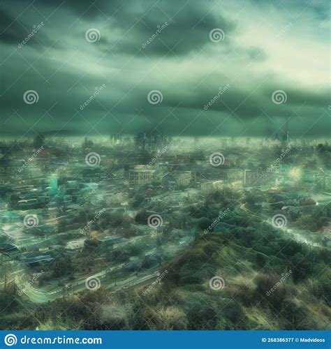 Abstract Fictional Scary Dark Wasteland City Background Light Green