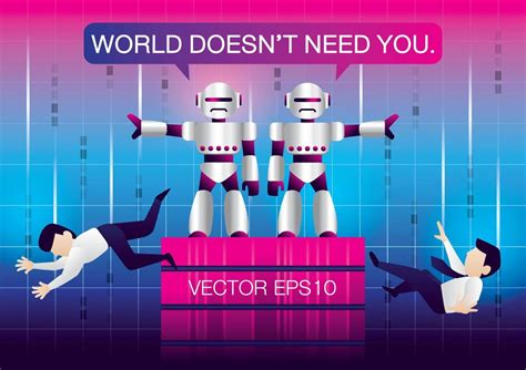 Illustration Vector Robots Replace Human Worker Robots Takeover Human
