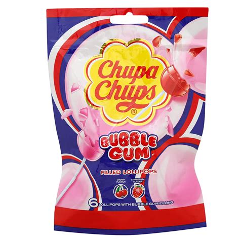 chupa chups bubble gum cherry and strawberry filled lollipops 72g grocery