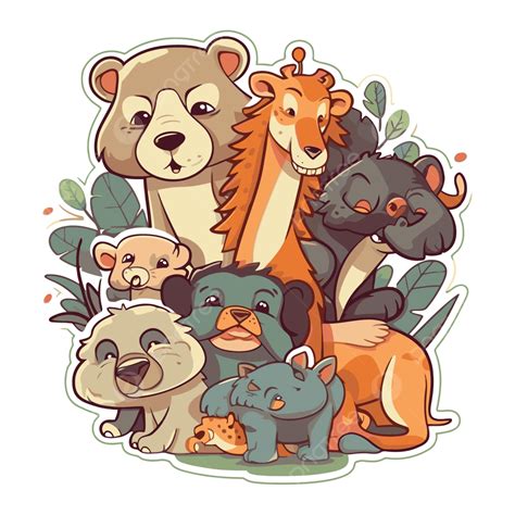 Cartoon Animals Stickers Pack Clipart Vector Wild Animals Wild
