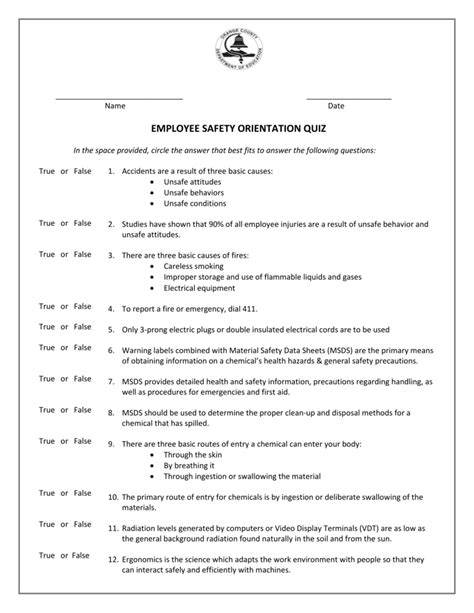 We'll add at least 3 new quizzes on a weekly basis. EMPLOYEE SAFETY ORIENTATION QUIZ