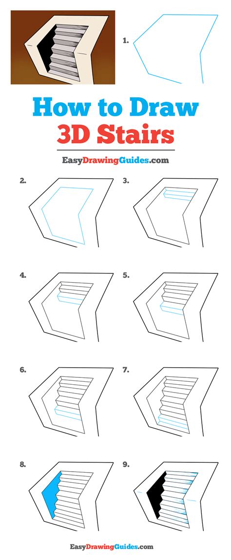 Learn How To Draw 3d Stairs Easy Step By Step Drawing Tutorial For