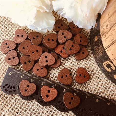 100pcs Vintage Heart Wooden Buttons Sewing Craft Scrapbooking Diy