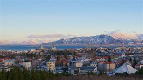 Overview Of Reykjavik City And Esja Mountain Range Stock Image Image