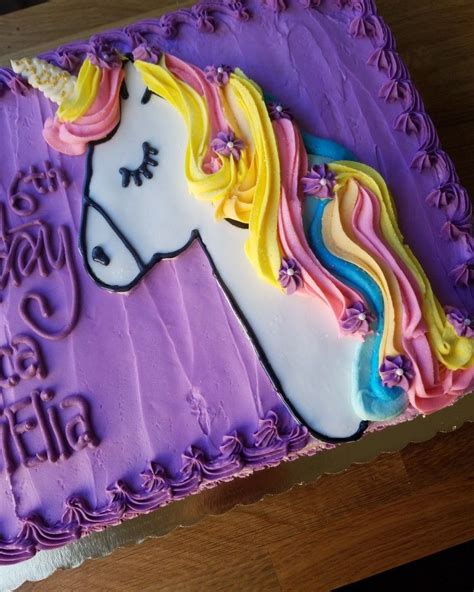 Sheet cake with piped unicorn (unicorn cakes vintage). 1/2 Unicorn Theme Sheet Cake | Sheet cake, Cake, Custom cakes