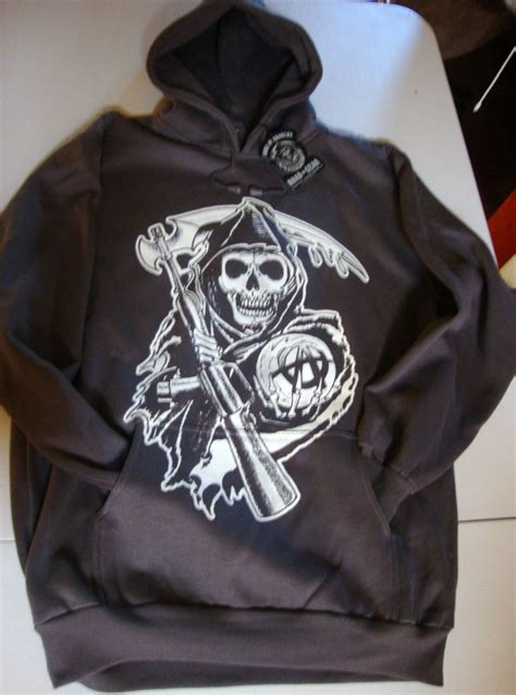 Sons Of Anarchy Licensed Grim Reaper Mens Charcoal Pullover Hoodie M L Xl