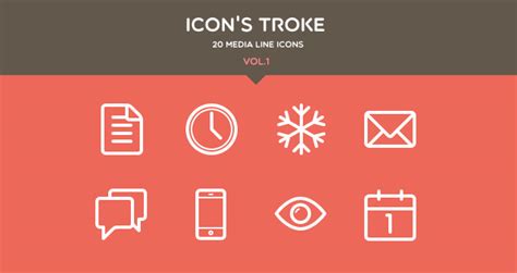 Flat Stroke Line Icons Set Vol1 Media Icons Pixeden