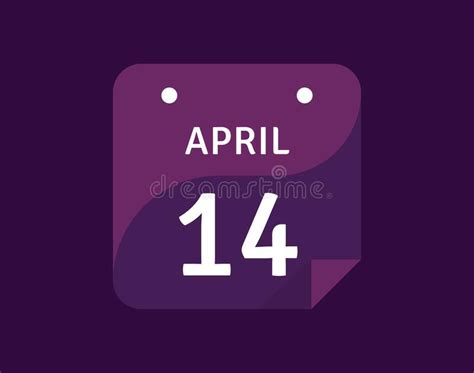 14 April April 14 Icon Single Day Calendar Vector Illustration Stock
