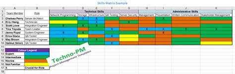 List down the employee names and their current job roles in the team this helps to assess the training needs of the employees and to increase employee productivity. Skills Matrix Template - Project Management Templates
