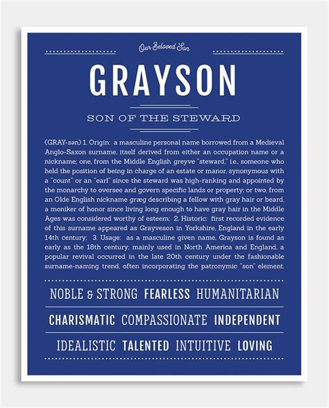 Grayson Male Name Art Print Classic Names Names With Meaning