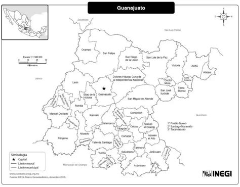 Mapas de Guanajuato México A color blanco y negro y para imprimir