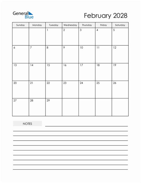 February 2028 Monthly Planner Calendar