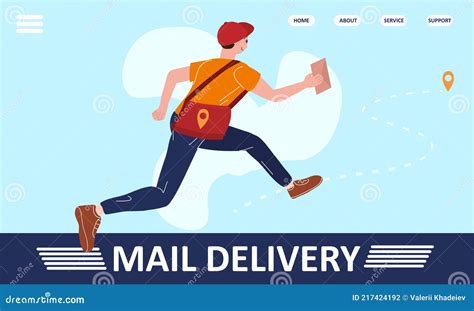 Mail Delivery Postman Running With Bag Delivering Letter In Envelope