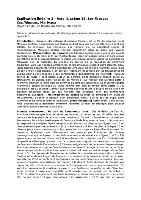 Analyse linéaire Les Fausses Confidences, Marivaux, Acte II, scène 15