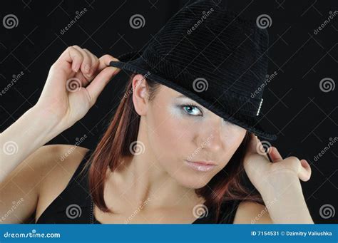 Beautiful Girl Hold On The Hat Stock Image Image Of Healthy