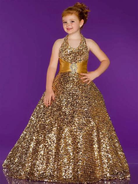 Free Shipping Gold Flower Girl Dresses For Weddings 2016 First