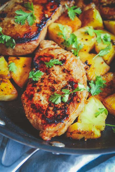 The sauce is made in the same skillet from the pan drippings along with a few other ingredients. 5 Ingredient Pineapple Pork Chops Recipe - Sweetphi