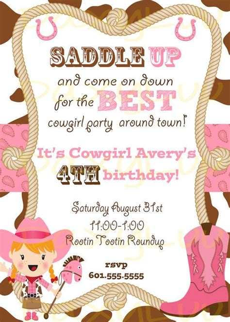 Cowgirl Birthday Party Invitation Pink And Brown By Daxyluu 1200