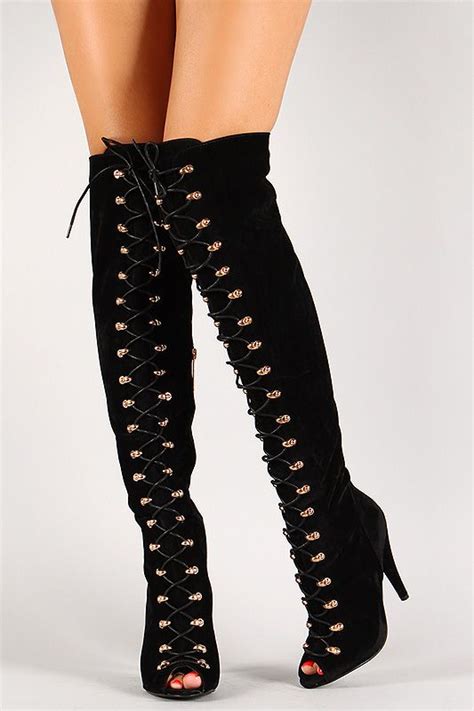 suede lace up thigh high peep toe boot urbanog holidaytrends velvet thigh high boots thigh