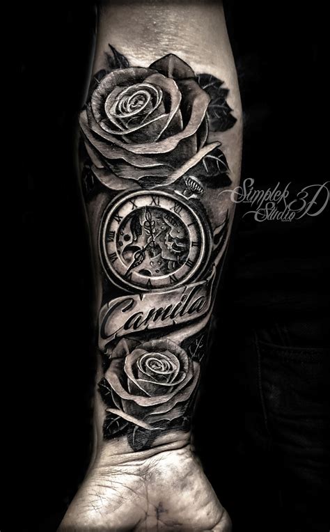 Https://tommynaija.com/tattoo/forearm Rose And Clock Tattoo Designs