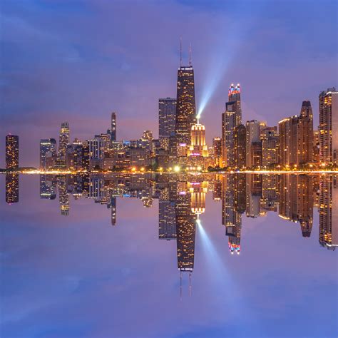 North Avenue Beach View Of The Chicago Skyline Reflection